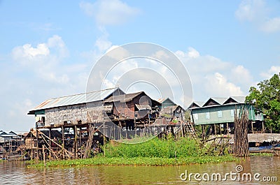 Houses on stilts in which people live in the village on the lake Tone lesap, Siem Reap, Cambodia