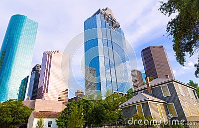 Houston skyline in Sam Houston Park at Texas US