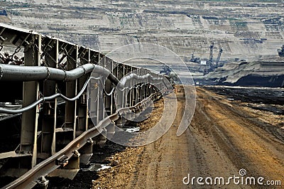 Huge conveyor belt in open coast coal mine