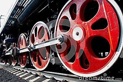 Huge wheels of old steam locomotive