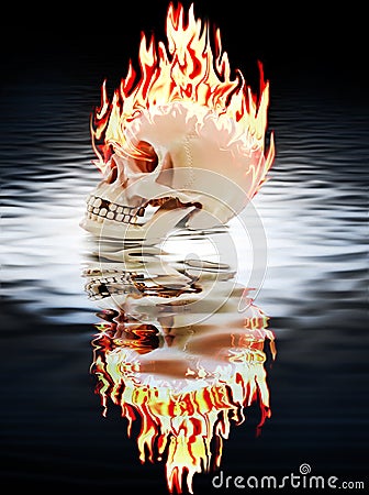 The human skull burning in the fire