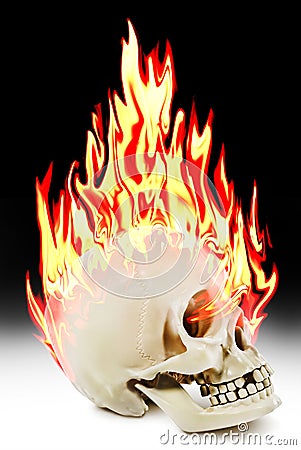 The human skull burning in the fire