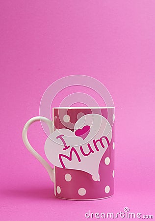 I Love Mum for Mothers Day pink polka dot coffee cup mug