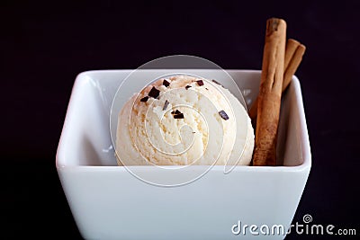 Ice cream scoop with chocolate and cinnamon