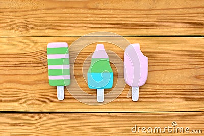 Ice cream on wooden background