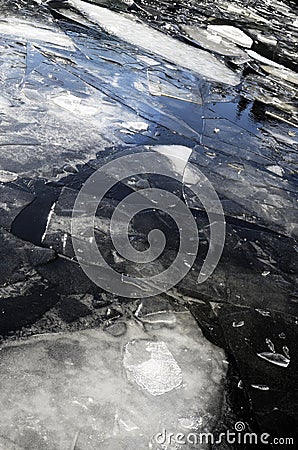 Ice-field on the lake in winter