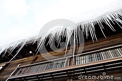 Ice frozen on the house roof