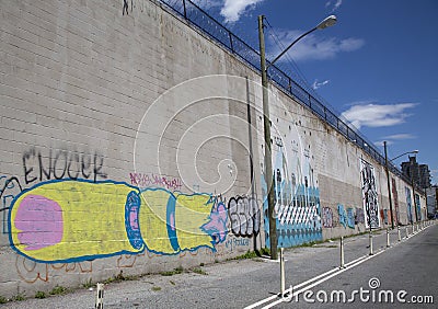 Iconic mural wall at the India Street Mural Project in Brooklyn