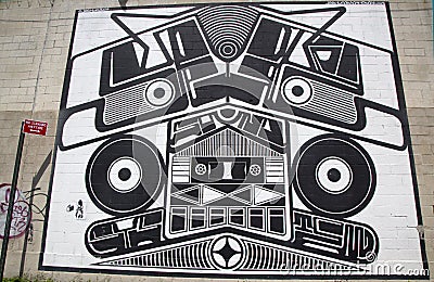 Iconic Super Duper Sound System mural by Joshua Abram Howard at the India Street Mural Project in Brooklyn