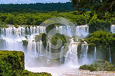 Iguazu Falls or Iguassu Falls in Brazil. Cascade of waterfalls