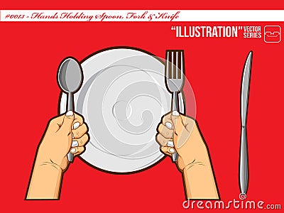 Illustration #0013 - Hands Holding Spoon Fork &