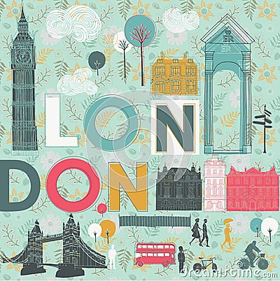 Illustration of London with landmarks