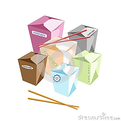 Food Boxs and Chopsticks on White Background