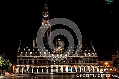 Iluminated University Library at night in Leuven