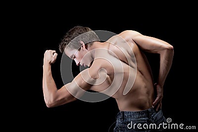 Image of handsome muscular man showing his biceps