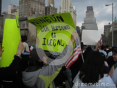 Immigrants marching on brooklyn bridge