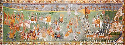 Incredible variety of hinduist gods on indian painting