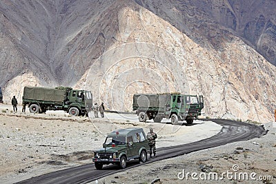 Indian army convoy of trucks