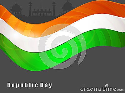 Indian flag color creative wave background with Asoka wheel.