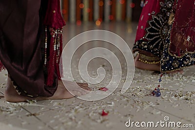 Indian Hindu Bride & Groom walking Phrera