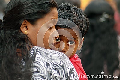 Indian little boy with his mother