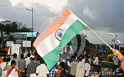 Indian national flag waved during protest rally