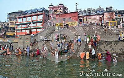 Indian People and Ghats in Varanasi