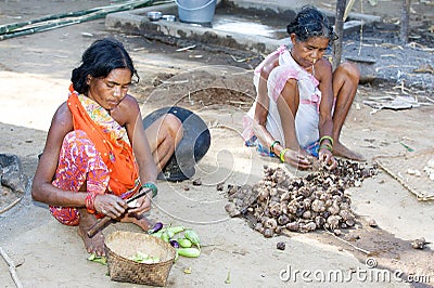 Indian tribal women in the village