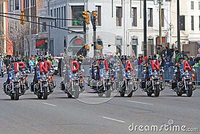Indianapolis Metropolitan Police Motorcycle Drill Team at St Patrick s day Parade