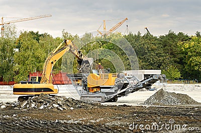 Industrial machines in road construction