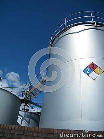 Industrial Storage Tanks for Chemicals with Safety sign