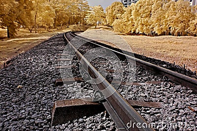 Infrared photo – railway, landscape, and tree