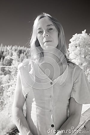 Infrared Photo of Middle Aged Woman in Sexy Dress