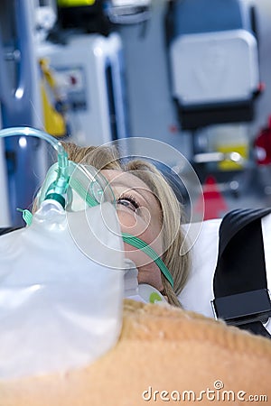 Injured Woman With Oxygen Mask