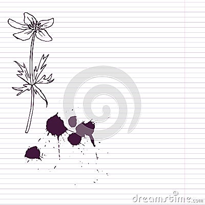 Ink drawing flower at lined paper