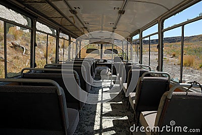 Inside of an abandoned bus