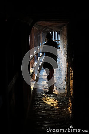 Inside medieval town wall at sunset