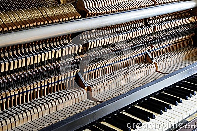 Inside the piano: string, pins and hammers