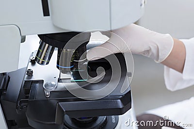 Inspecting a sample under a microscope