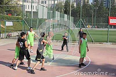 Intense company basketball game in SHENZHEN