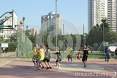 Intense company basketball game in SHENZHEN