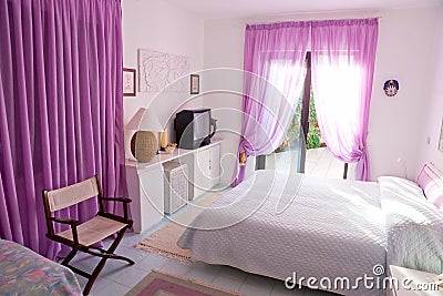 Interior of Beautiful bedroom with large window.