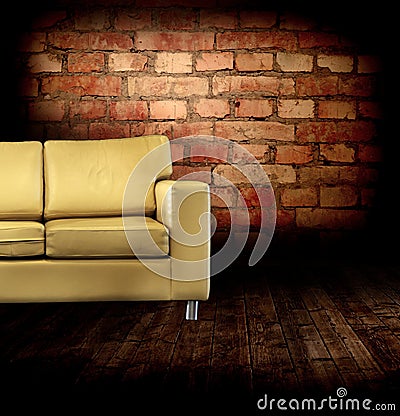Interior with a couch, wall