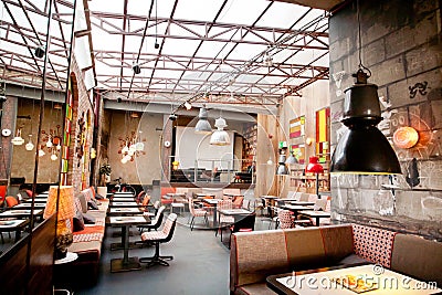 Interior design of a popular restaurant in the center of the old town