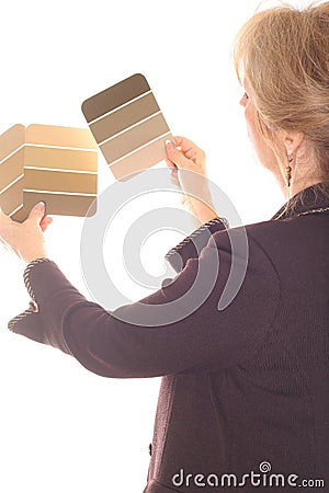 Interior design woman with paint samples brown