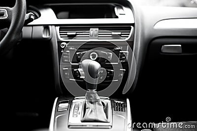 Interior details and elements of modern car, automatic transmission