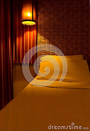 Interior of a hotel room at night