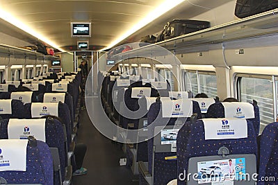 Traveling in a modern magnetic monorail high-speed rail (HSR) train, China