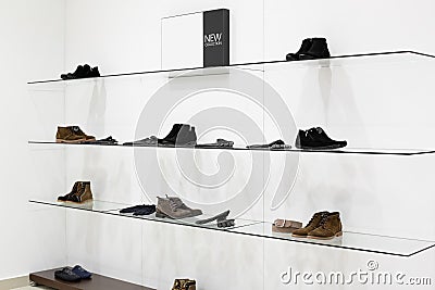 Interior of shoe store in modern european mall