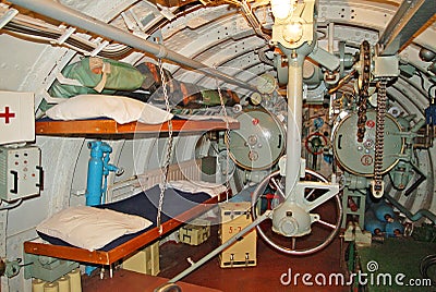 The interior of the submarine, aft torpedo compartment